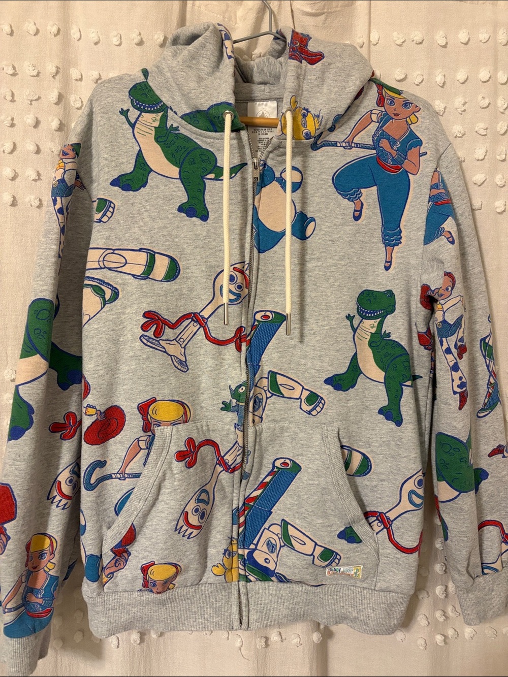 DISNEY Gray Hooded Zip-Up Sweatshirt with Toy Story Multicolor Character Print